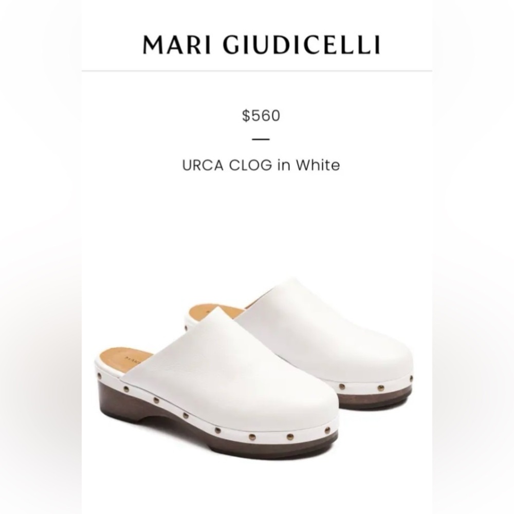 New Mari Giudicelli White Leather Urca Clog Mules Size 39 US 8.5 No Box $560